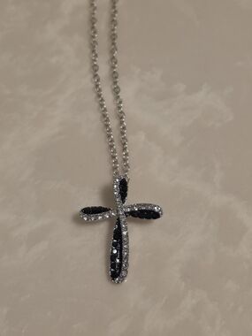 Silver CZ and Onyx Cross Necklace